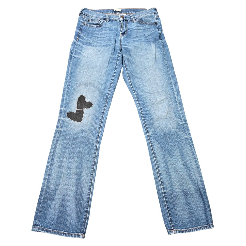J.Crew Stretch Straight Leg Jeans Women's Size 25 Blue Medium Wash Heart Patch